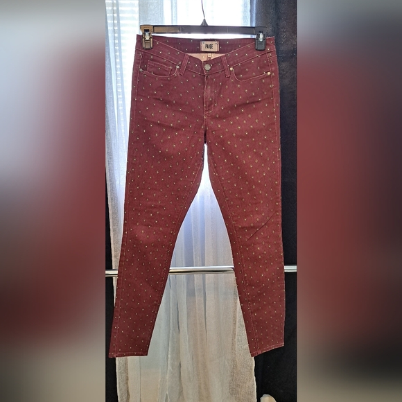 PAIGE Women's Dark Red Skinny Jeans with Pattern - Picture 2 of 3